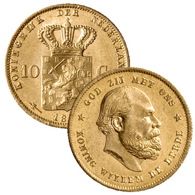 10 Gulden munt Willen de derde | Gouden 10 gulden munt