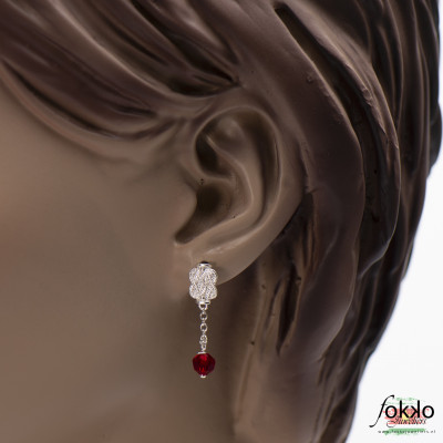 Mattenklopper oorbellen met rode kraal - 2